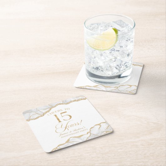白エレガント金ゴールドアガテ15周年記念パーティー スクエアペーパーコースター (インサイチュ)