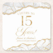 白エレガント金ゴールドアガテ15周年記念パーティー スクエアペーパーコースター (正面)