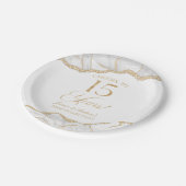 白エレガント金ゴールドアガテ15周年記念パーティー ペーパープレート (アングル)