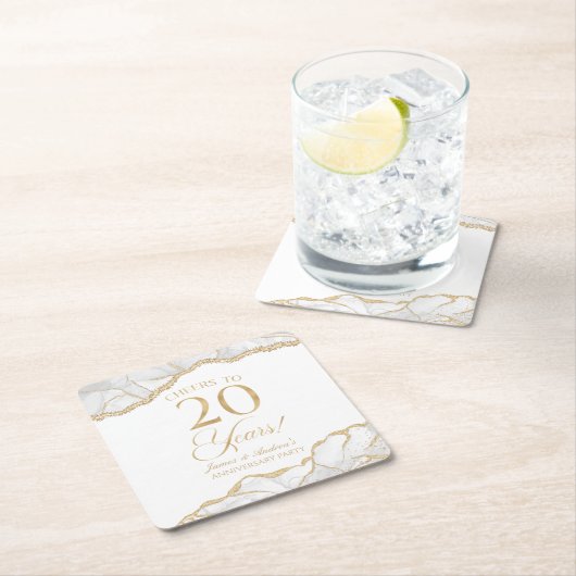 白エレガント金ゴールドアガテ20周年記念パーティー スクエアペーパーコースター (インサイチュ)
