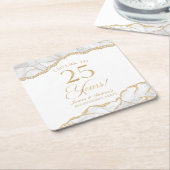 白エレガント金ゴールドアガテ25周年記念パーティー スクエアペーパーコースター (アングル)