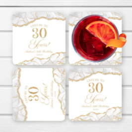 白エレガント金ゴールドアガテ30歳の誕生日パーティー スクエアペーパーコースター