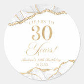 白エレガント金ゴールドアガテ30歳の誕生日パーティー ラウンドシール (正面)