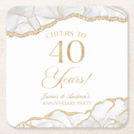 白エレガント金ゴールドアガテ40周年記念パーティー スクエアペーパーコースター
