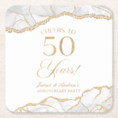 白エレガント金ゴールドアガテ50周年記念パーティー スクエアペーパーコースター (正面)