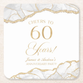 白エレガント金ゴールドアガテ60周年記念パーティー スクエアペーパーコースター