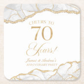白エレガント金ゴールドアガテ70周年記念パーティー スクエアペーパーコースター (正面)