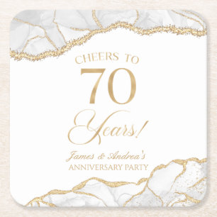 白エレガント金ゴールドアガテ70周年記念パーティー スクエアペーパーコースター