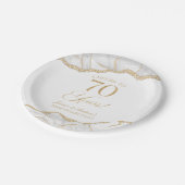 白エレガント金ゴールドアガテ70周年記念パーティー ペーパープレート (アングル)