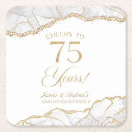 白エレガント金ゴールドアガテ75周年記念パーティー スクエアペーパーコースター