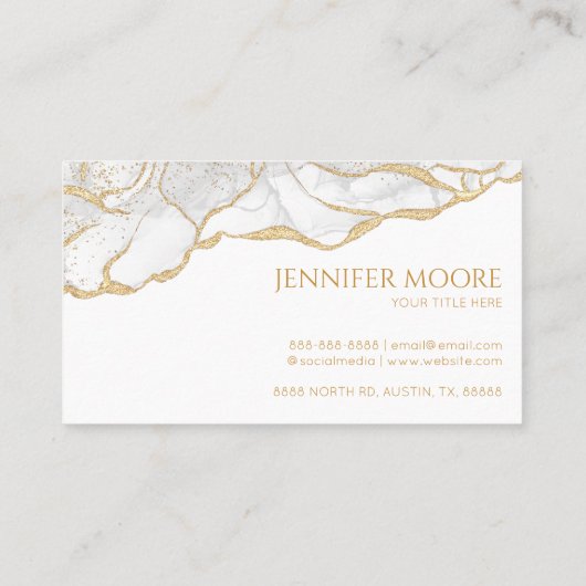 白エレガント金ゴールドアゲート縁どカスタム 名刺 (裏面)