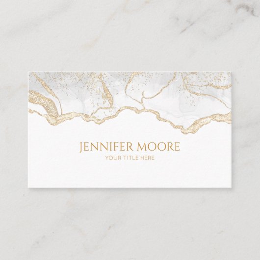 白エレガント金ゴールドアゲート縁どカスタム 名刺 (正面)