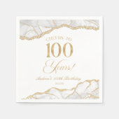 白エレガント金ゴールドアゲート100th誕生日パーティー スタンダードカクテルナプキン (正面)