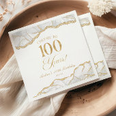 白エレガント金ゴールドアゲート100th誕生日パーティー スタンダードカクテルナプキン