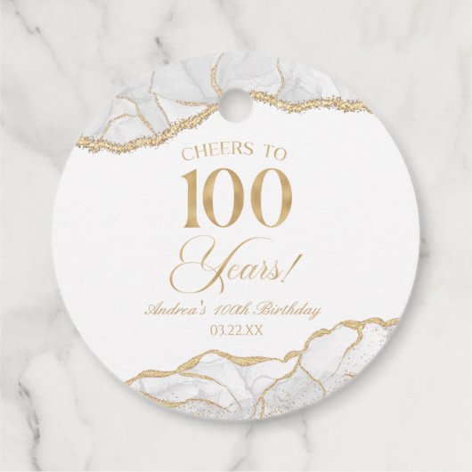 白エレガント金ゴールドアゲート100th誕生日パーティー フェイバータグ (裏面)