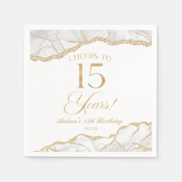 白エレガント金ゴールドアゲート15th誕生日パーティー スタンダードカクテルナプキン