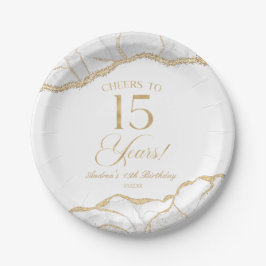 白エレガント金ゴールドアゲート15th誕生日パーティー ペーパープレート