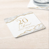 白エレガント金ゴールドアゲート20th誕生日パーティー スクエアペーパーコースター (アングル)