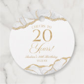 白エレガント金ゴールドアゲート20th誕生日パーティー フェイバータグ (裏面)