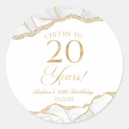 白エレガント金ゴールドアゲート20th誕生日パーティー ラウンドシール