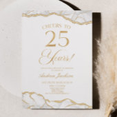 白エレガント金ゴールドアゲート25th誕生日パーティー 招待状