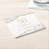 白エレガント金ゴールドアゲート50th誕生日パーティー スクエアペーパーコースター (アングル)