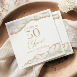 白エレガント金ゴールドアゲート50th誕生日パーティー スタンダードカクテルナプキン