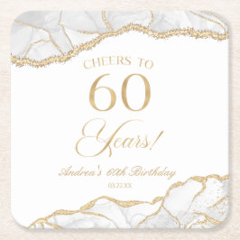 白エレガント金ゴールドアゲート60th誕生日パーティー スクエアペーパーコースター