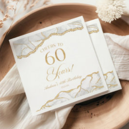 白エレガント金ゴールドアゲート60th誕生日パーティー スタンダードカクテルナプキン