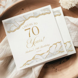 白エレガント金ゴールドアゲート70th誕生日パーティー スタンダードカクテルナプキン