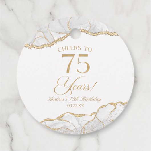 白エレガント金ゴールドアゲート75th誕生日パーティー フェイバータグ (裏面)