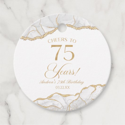 白エレガント金ゴールドアゲート75th誕生日パーティー フェイバータグ (正面)