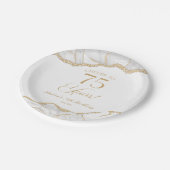 白エレガント金ゴールドアゲート75th誕生日パーティー ペーパープレート (アングル)