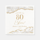白エレガント金ゴールドアゲート80th誕生日パーティー スタンダードカクテルナプキン (正面)