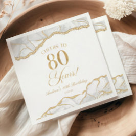 白エレガント金ゴールドアゲート80th誕生日パーティー スタンダードカクテルナプキン