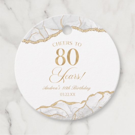 白エレガント金ゴールドアゲート80th誕生日パーティー フェイバータグ (正面)