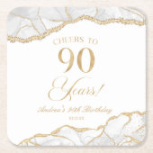 白エレガント金ゴールドアゲート90th誕生日パーティー スクエアペーパーコースター (正面)