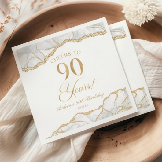 白エレガント金ゴールドアゲート90th誕生日パーティー スタンダードカクテルナプキン