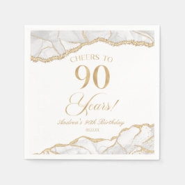 白エレガント金ゴールドアゲート90th誕生日パーティー スタンダードカクテルナプキン