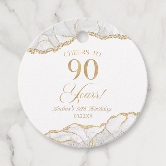 白エレガント金ゴールドアゲート90th誕生日パーティー フェイバータグ (正面)