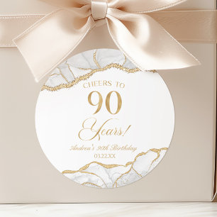 白エレガント金ゴールドアゲート90th誕生日パーティー ラウンドシール
