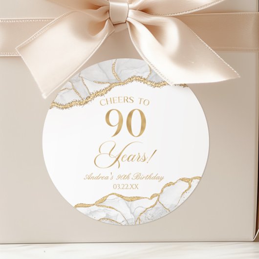 白エレガント金ゴールドアゲート90th誕生日パーティー ラウンドシール