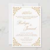 白エレガント金ゴールドイスラム結婚教徒 招待状 (正面)