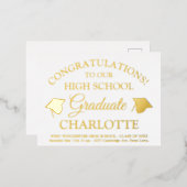 白エレガント金ゴールドカスタム文字卒業 箔招待状ポストカード (正面/裏面)