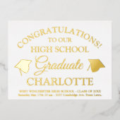 白エレガント金ゴールドカスタム文字卒業 箔招待状ポストカード (正面)