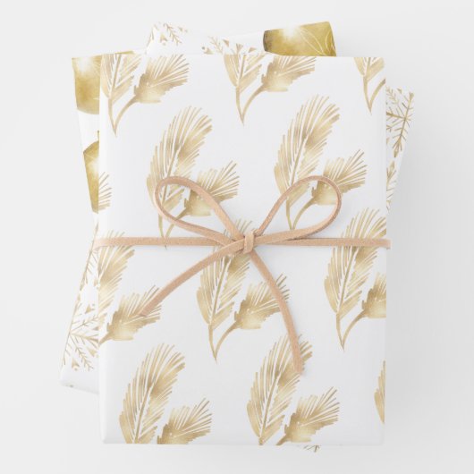 白エレガント金ゴールドクリスマス ラッピングペーパーシート (インサイチュ)