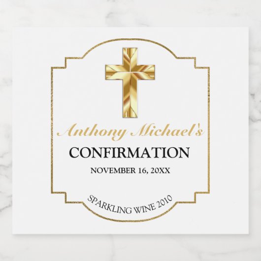白エレガント金ゴールドクロスボーイの確認 スパークリングワインラベル (シングルラベル)