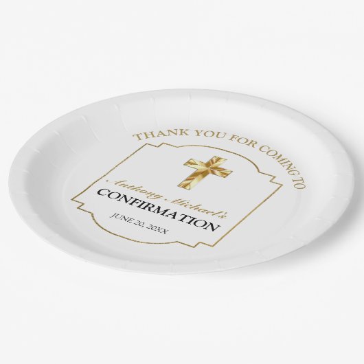 白エレガント金ゴールドクロスボーイズ確認 ペーパープレート (アングル)