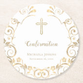 白エレガント金ゴールドクロス確認 ラウンドペーパーコースター (正面)