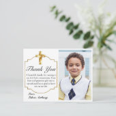 白エレガント金ゴールドクロス第1聖餐式 ポストカード (スタンド正面)